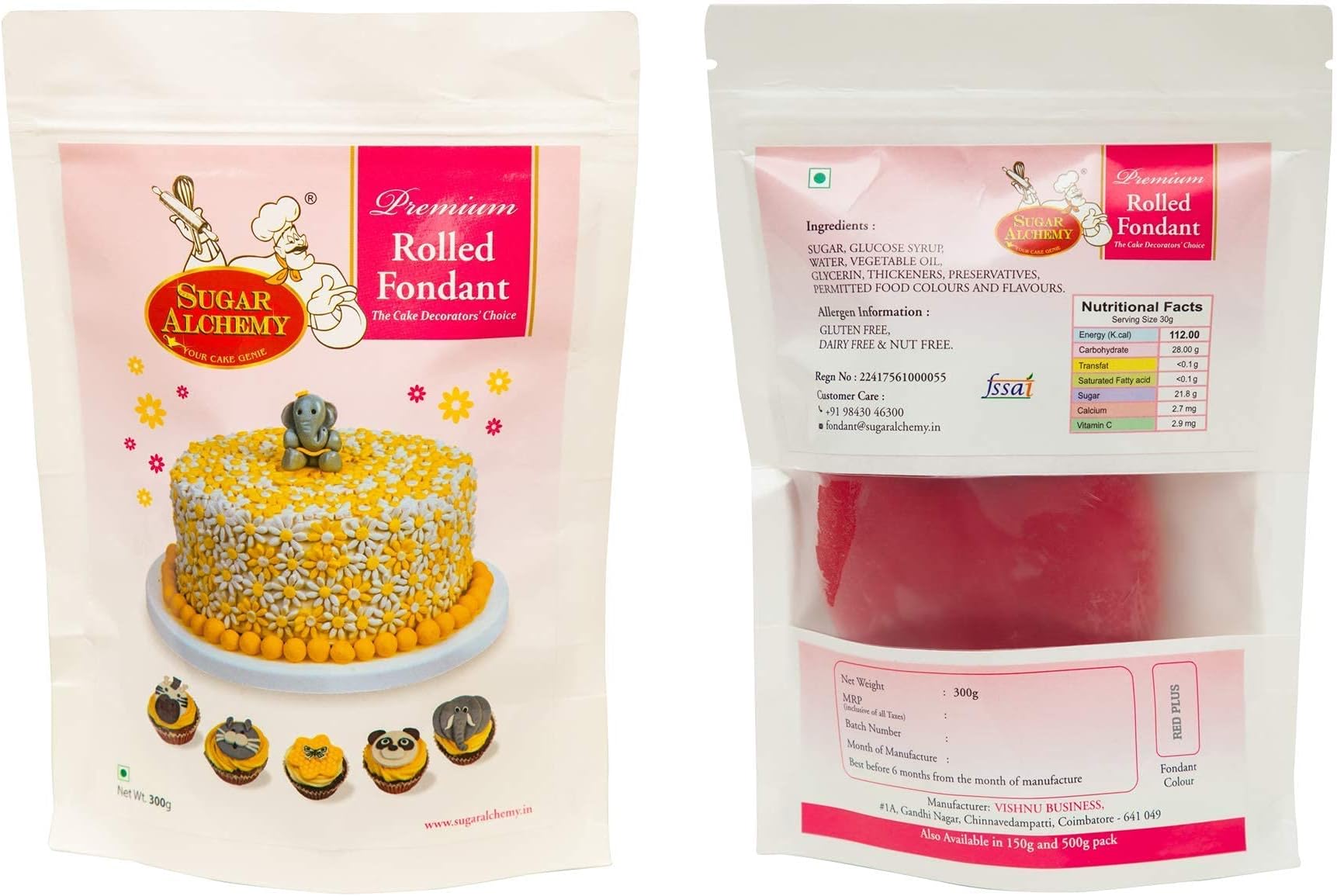 Sugar Alchemy® Fondant or Sugar Paste: 300g Red (Gold, 9 Colors, 4 Flavors & Sparkle Range, ₹140-550)