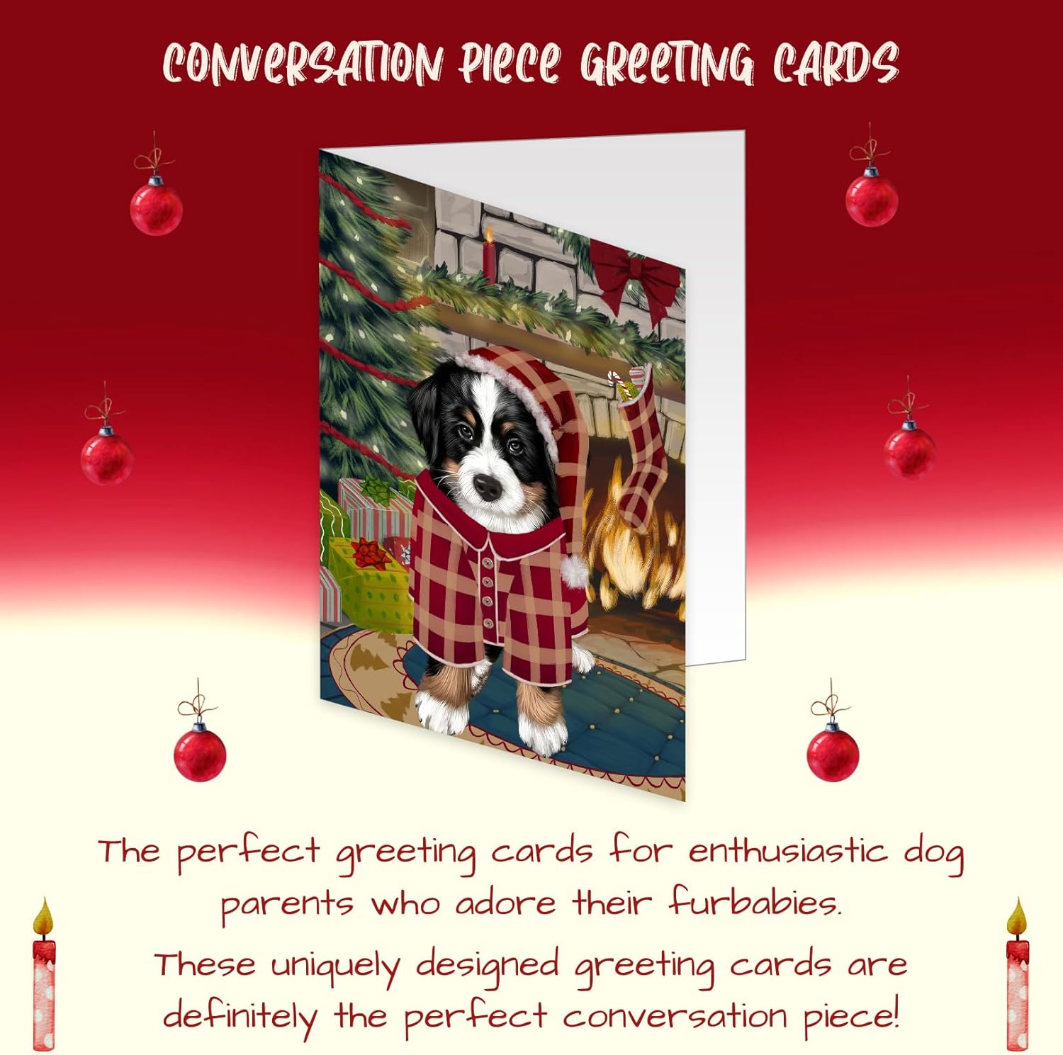 The Stocking Was Hung Christmas - Bernese Mountain Dog Note Cards - Pets Invitation Cards with Envelopes - Pet Artwork Note Cards for All Occasions GCDC49170 (10 Greeting Cards)