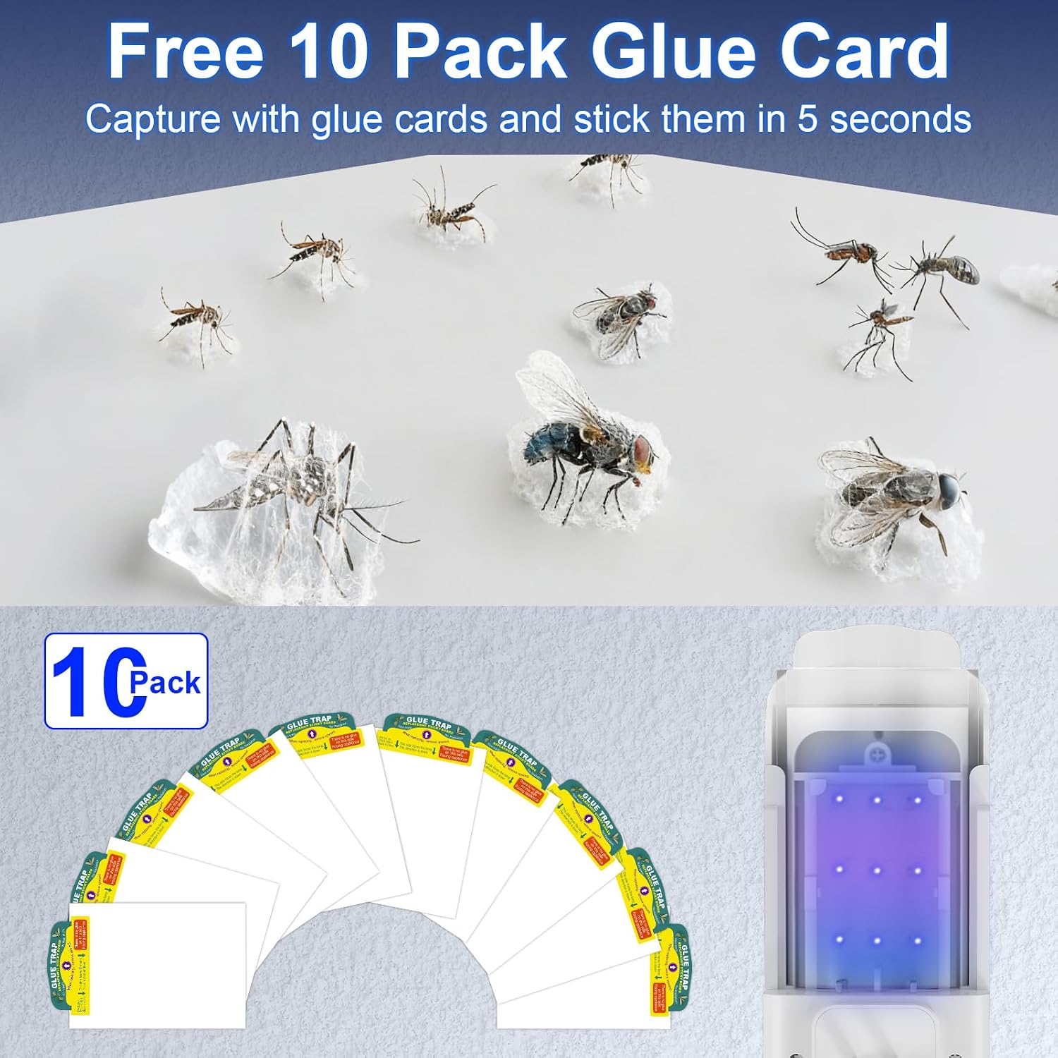 Homesuit Plug-in Fly Trap Indoor, 5W UV & Small Night Light Insect Trap with 10 Sticky Glue Cards, Flying Insect Catcher for Gnats, Moths in Home, Kitchen, Bedroom