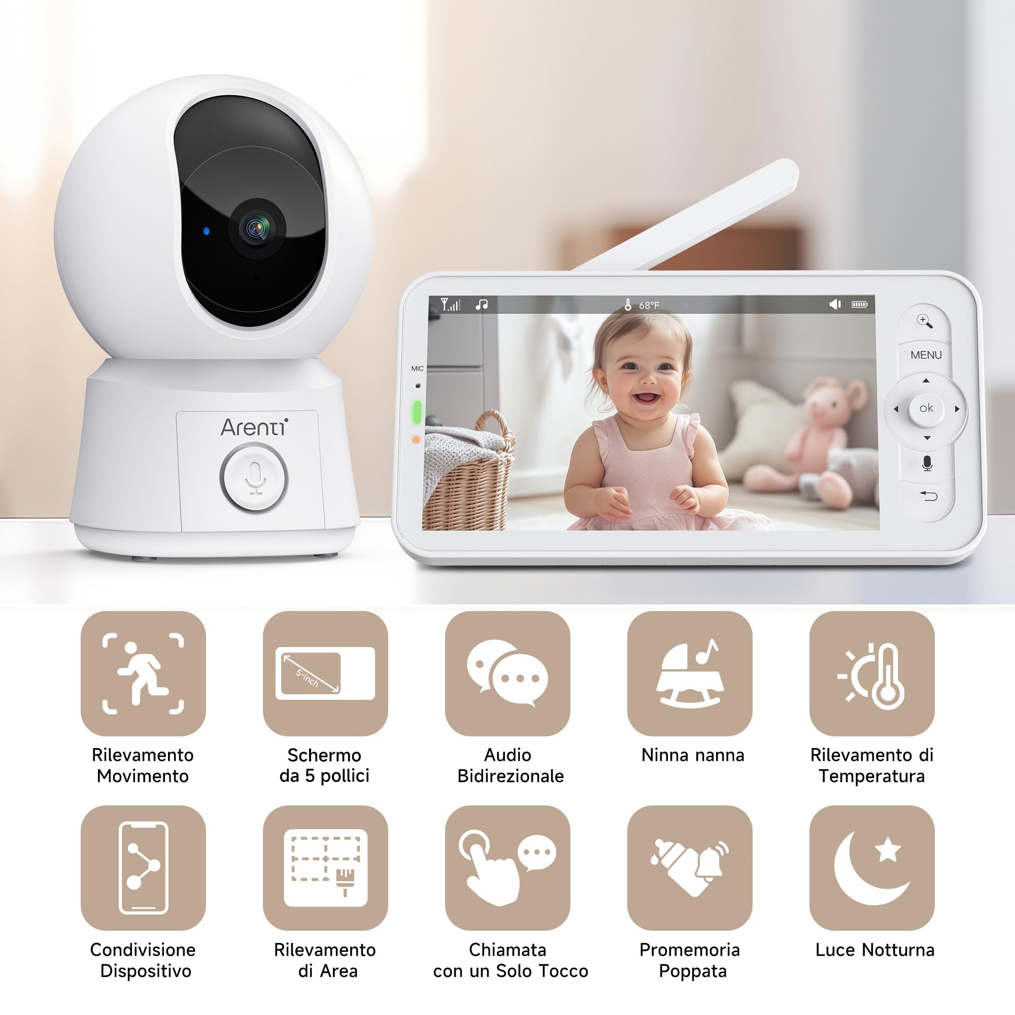 ARENTI Baby Monitor WiFi 5” — immagine 12 di 16