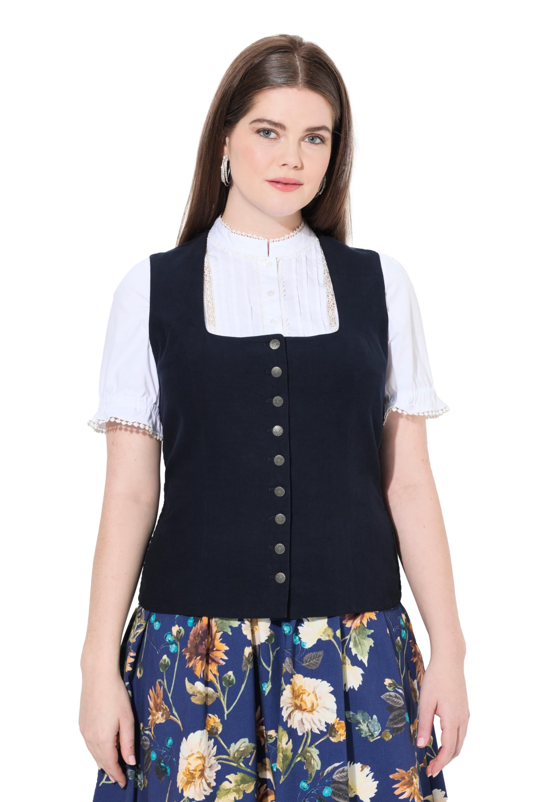 Ulla Popken Damen große Größen Übergrößen Plus Size Trachten-Mieder, Cord, Smok, Slim, ärmellos 829258