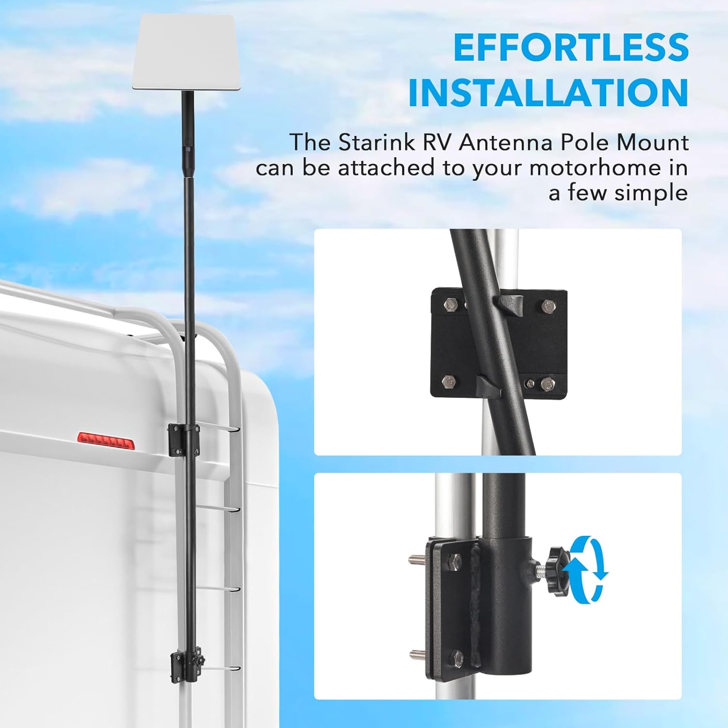Starlink RV Pole Mount GEN 2 Flagpole Mounting Kit for RV Ladder Fits 1 inch Ladder Rails 10ft Telescopic Pole