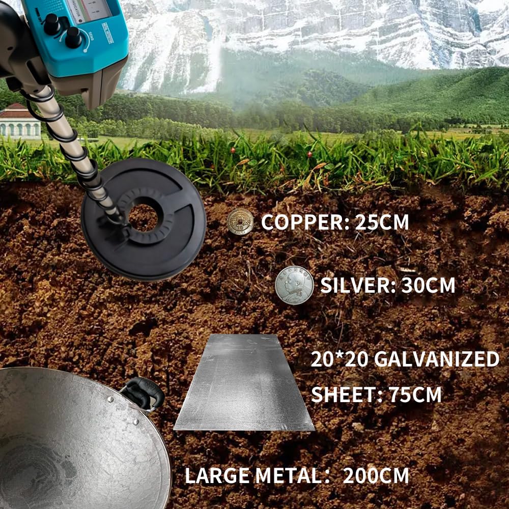 ALLOSUN - Detector de metales para adultos y principiantes, todos los modos de metal y discriminación, bobina de búsqueda impermeable de 8 pulgadas, equilibrio automático del suelo, detector de oro de