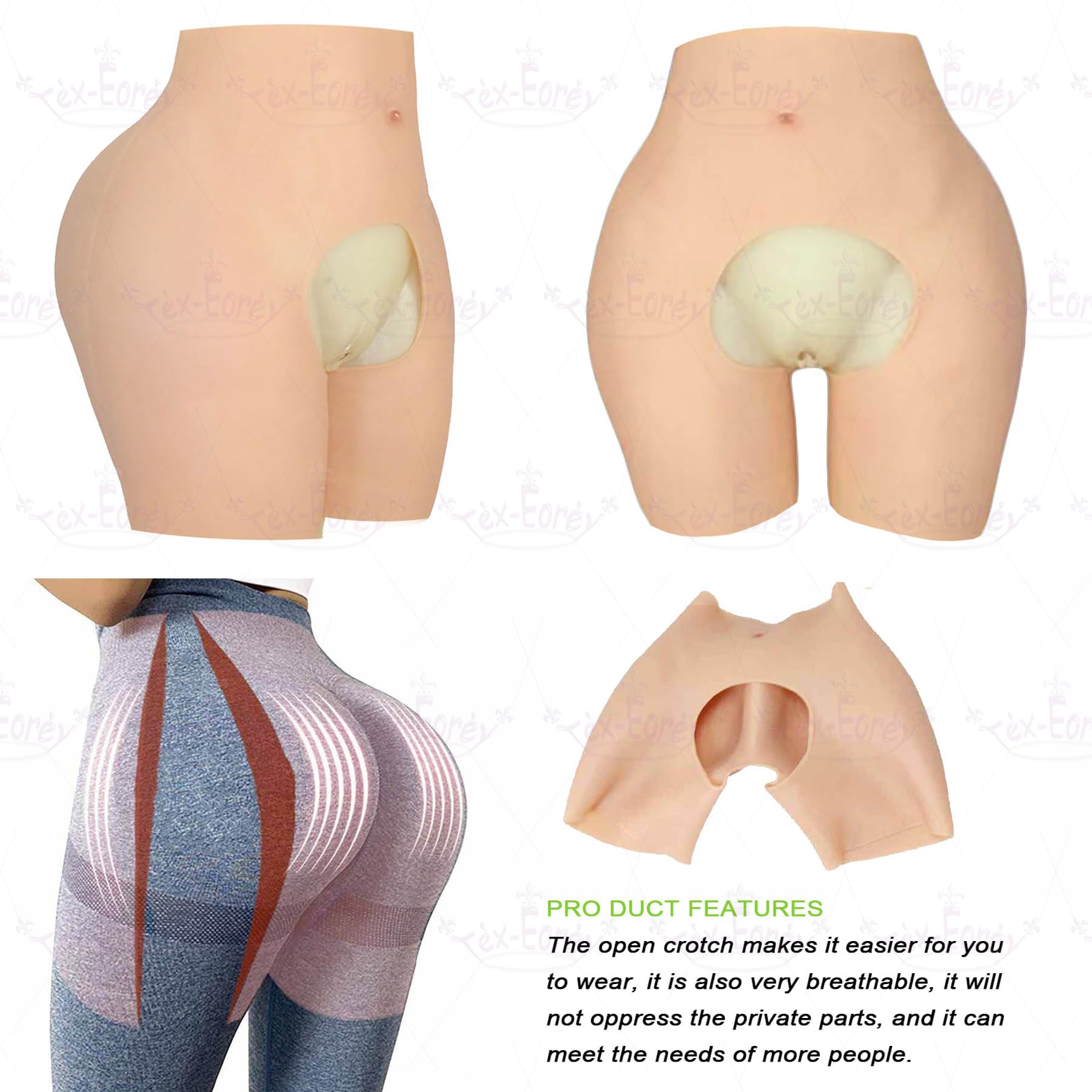 Otwarte Krocze Silikonowe Sztuczne Spodnie Pośladkowe Hip Enhancer Body Shaper Bielizna dla Crossdresserów