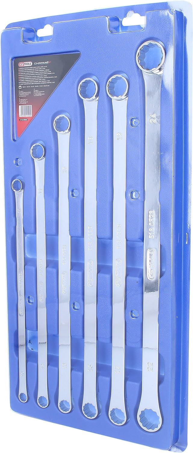 KS Tools 518.0800 CHROMEplus Zestaw podwójnych kluczy oczk,ekstra dlugich, 6-szt, 10x11-22x24mm