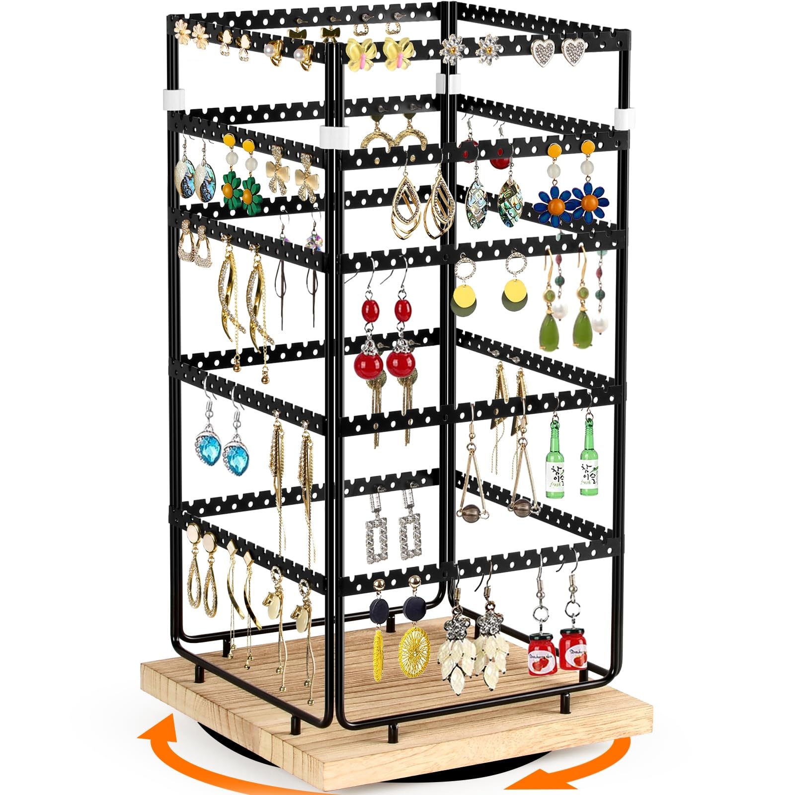 AJINGSHANG Earring Holder Organizer, 5-Tier Rotating Earring Display Stand with 320 Holes and 320 Grooves, Earring Tree Jewelry Holder Storage for Stud Earrings, Gift for Women Girl-Black