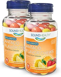 SoundHealth Extra Strength Antacid Chews for Heartburn Relief, Assorted Fruit Flavor, 90 Count Bottle