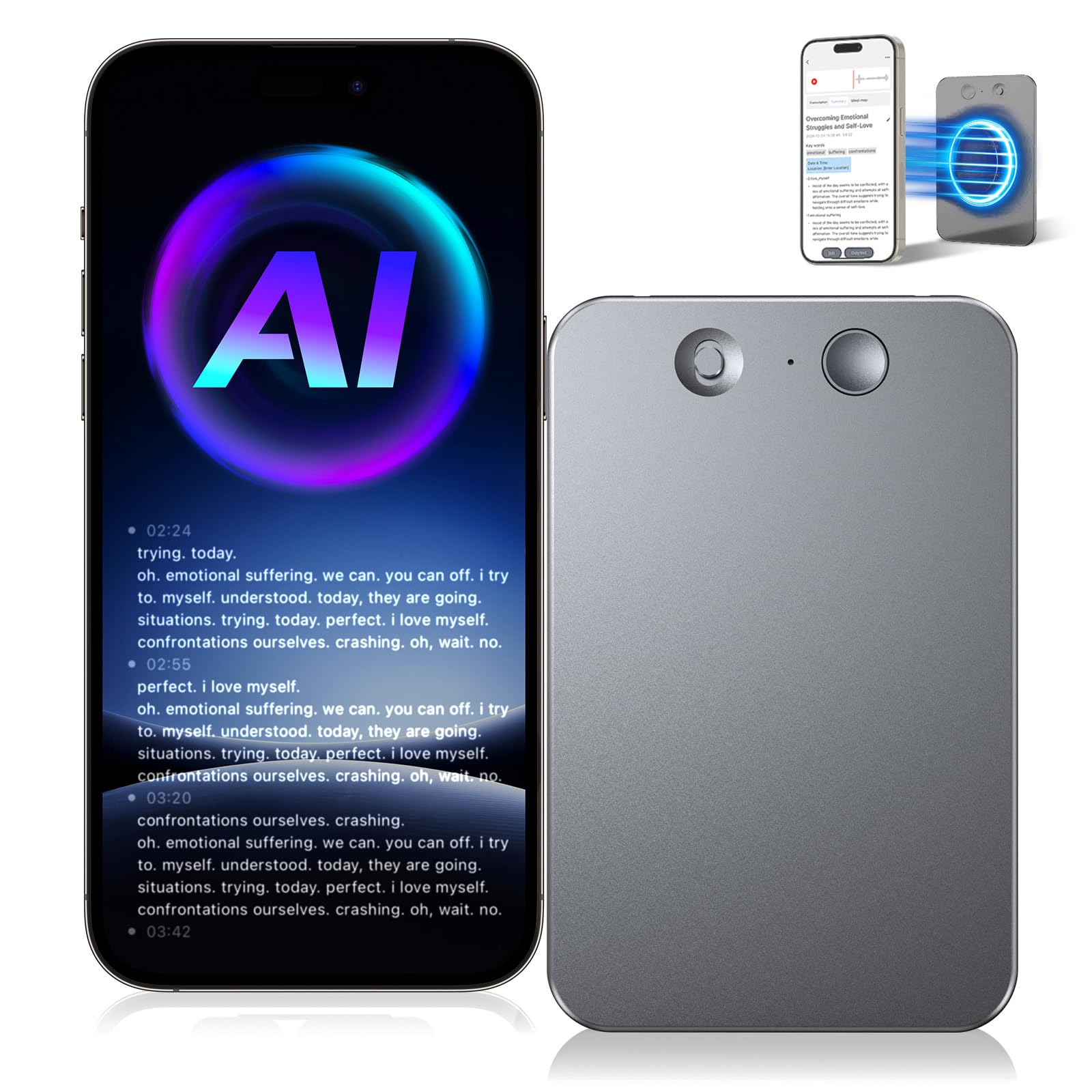 AI Voice Recorder with Transcribe,Mind Mapping &amp; AI Summary,Supports 118+ Languages,APP Control,Compatible with GPT-5 Compatible,64GB Audio Recorder for Lectures,Phone Calls, Meetings,Interviews