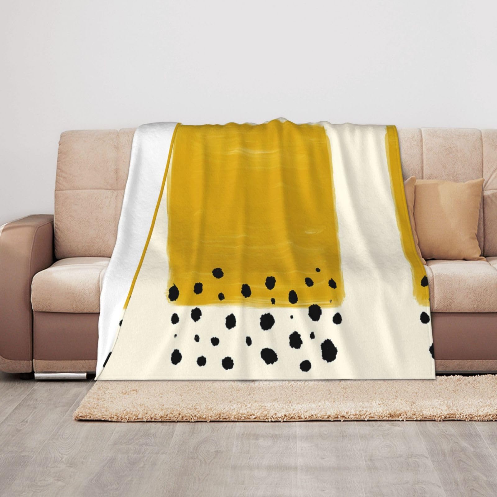 Hahafu Black Mustard Yellow And Warm Throw Blanket, Personalised Print Absorbent Soft Flannel Blanket For Bed Sofa 125X100cm