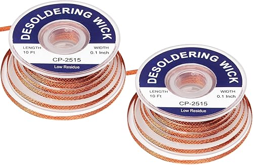 Mechas de soldadura, mecha de soldadura sin limpieza, 10 pies de longitud, 2 piezas de mechas trenzadas desoldantes. Herramienta de eliminación de
