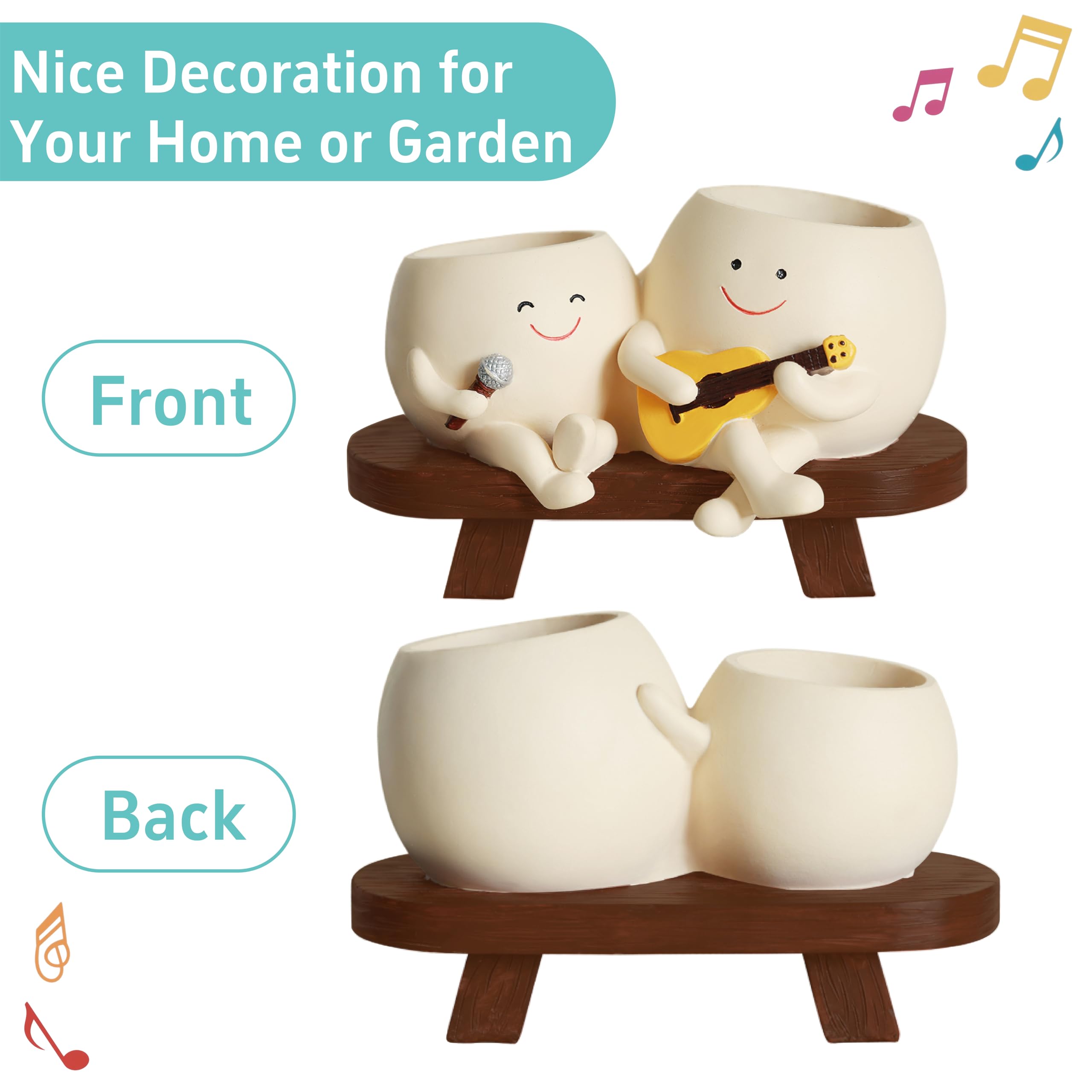 Pot de Fleurs en résine avec Motif Smiley à Double tête de Guitare,Pot de Fleurs Unique pour l'extérieur et l'intérieur,avec Trou de Drainage,Cadeaux pour Papa et Maman