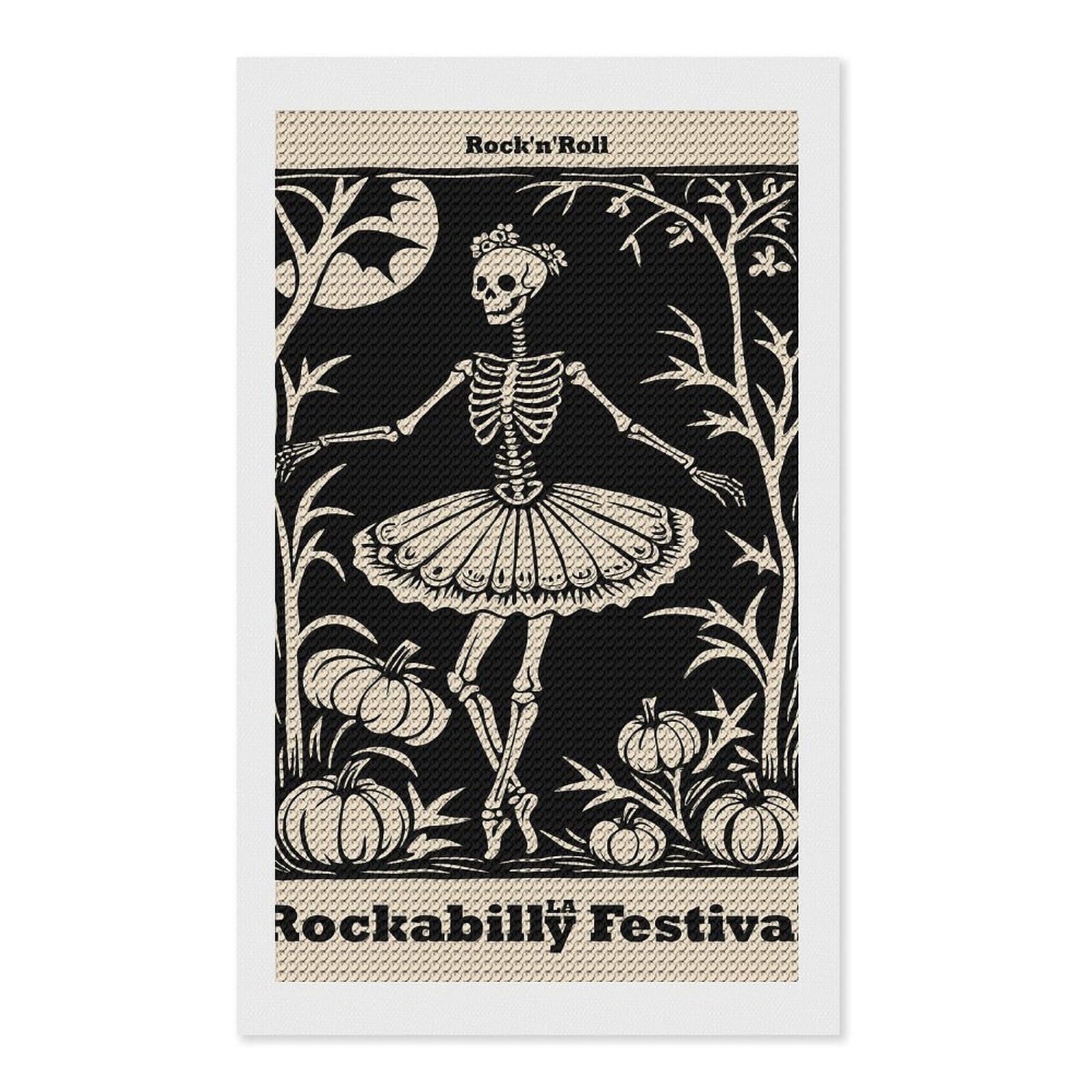 Junmoney Rockabilly Festival Skeleton Ballerina Diamond Painting Canvas Set 12"x20", for Adults, Bedroom Decor, Good for Quiet Evenings, Festive Craft Gift