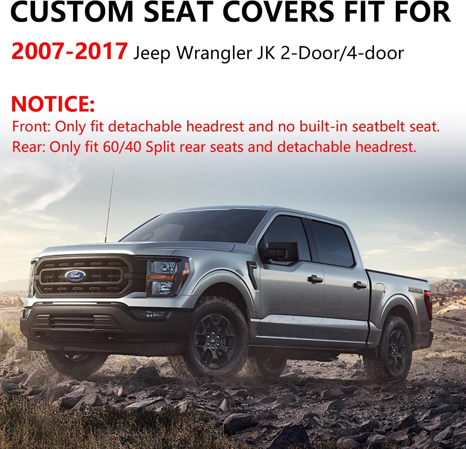 Truckiipa Wrangler Seat Covers Leather Full Coverage Automotive Seat Cover Protector Cushion Custom Fit for 2007-2017 Jeep Wrangler JK 2-Door/4-Door Sahara Sport Rubicon Willys, Front Pair, Grey