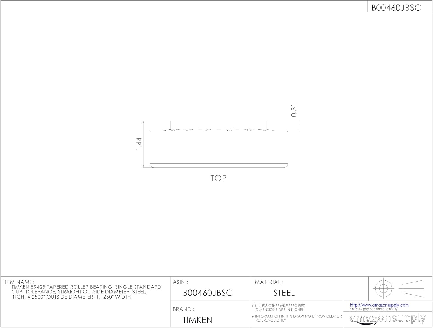 Timken Tapered Roller Bearing Cup - 59425