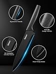 Knife Set, Yabano 14pcs Knife Sets for Kitchen with Block and Sharpener, Razor-Sharp, Effortless Sharpening, Premium Kitchen Knives with Shears and 6pcs Serrated Steak Knives, Black, Dishwasher Safe