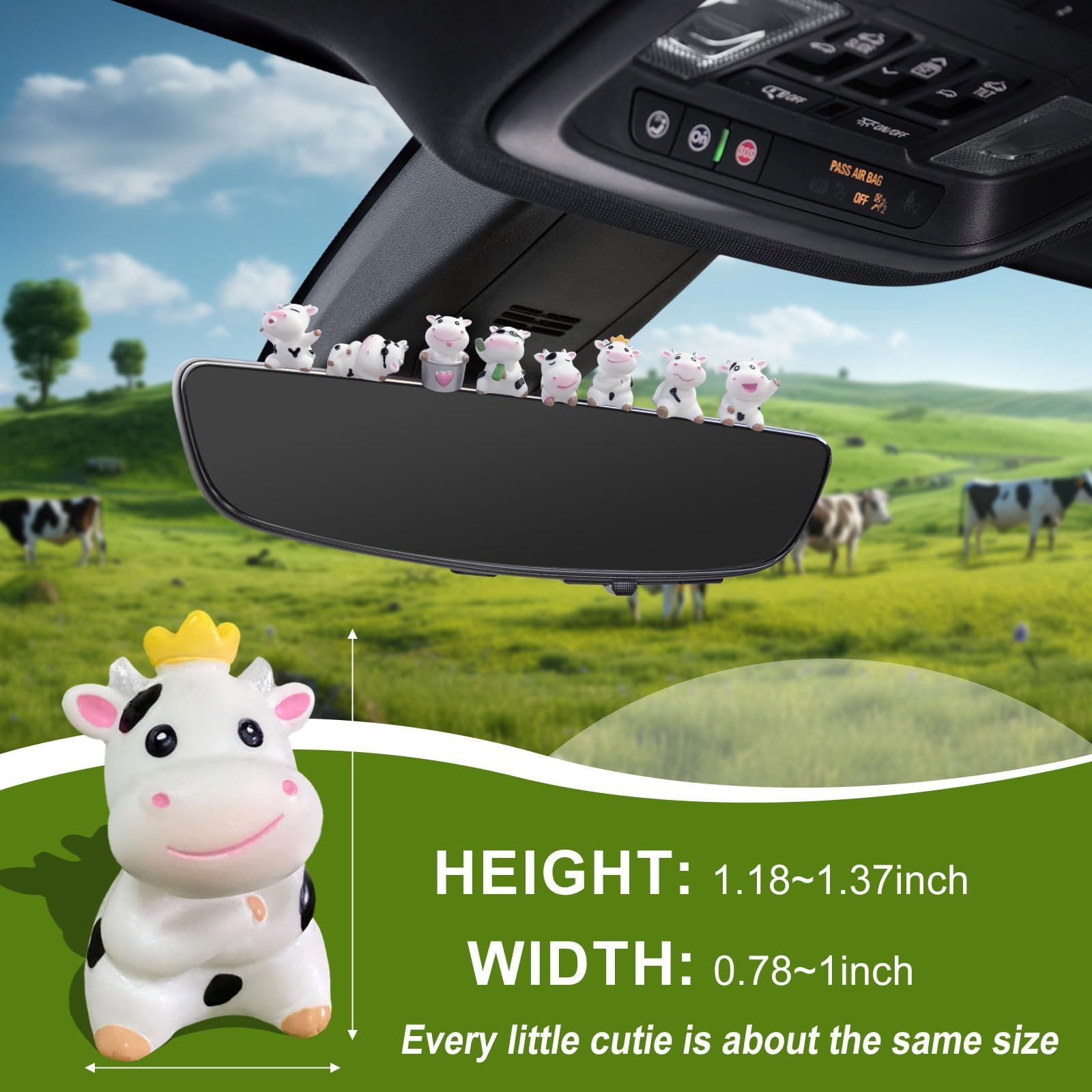 8Pcs Cute Cow Car Dashboard Ornaments - Vehicle Rear View Mirror Dashboard Touchscreen Top Funny Adorable Mini Decor — view 5