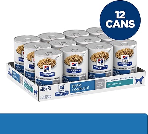 Miniatura 3 de Hill's Prescription Diet Derm Complete - Alimento húmedo para perros con receta de arroz y huevo, dieta veterinaria, latas de 13 onzas, paquete de 12