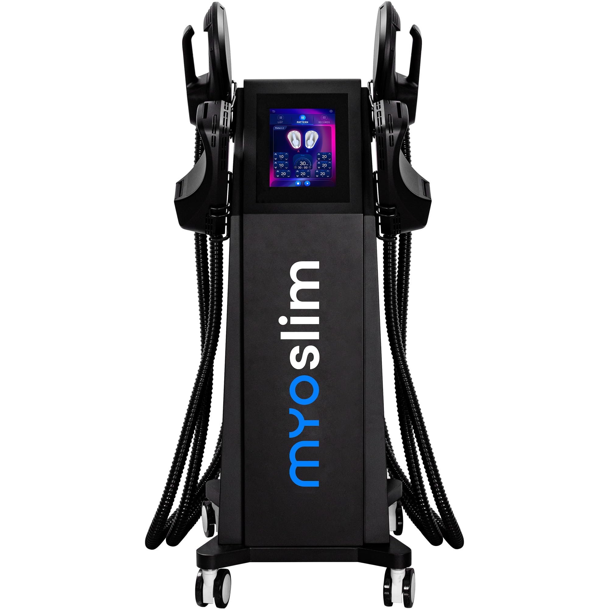 Dispositivo de electroestimulación muscular (EMS) para moldear el cuerpo, esculpir el abdomen, las caderas y los brazos, reafirmar la piel, apto para uso doméstico o profesional, 4 asas, color negro