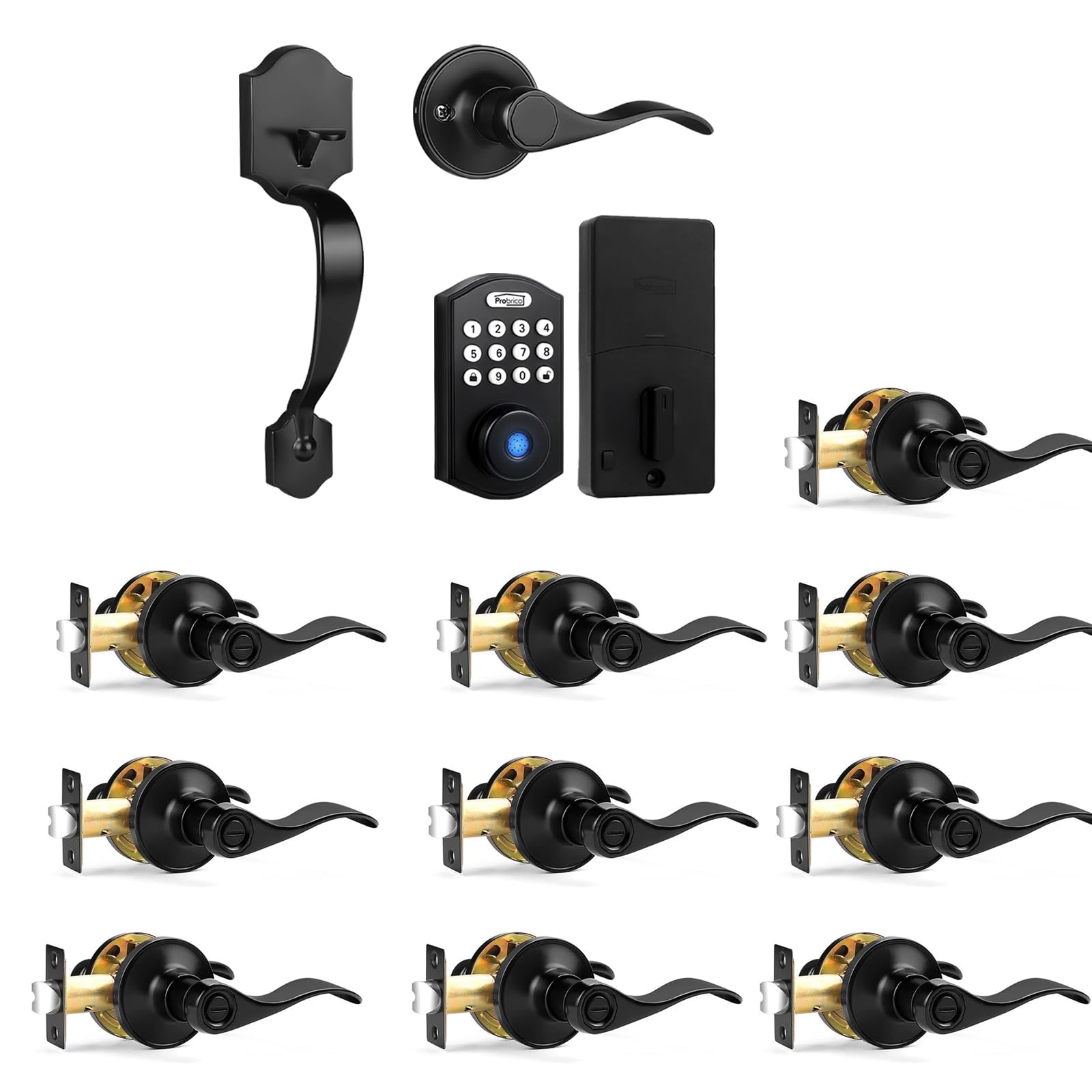 Probrico 10Pack Wave Privacy Lever and Smart Door Handle Set