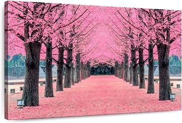 ElephantStock - Nami Islands Cherry Blossoms Wall Art - Horizontal Canvas Wall Art - Living Room Wall Decor - Photography Floral And Botanical Canvas Art - Pink And Brown Decor - 36" x 24"