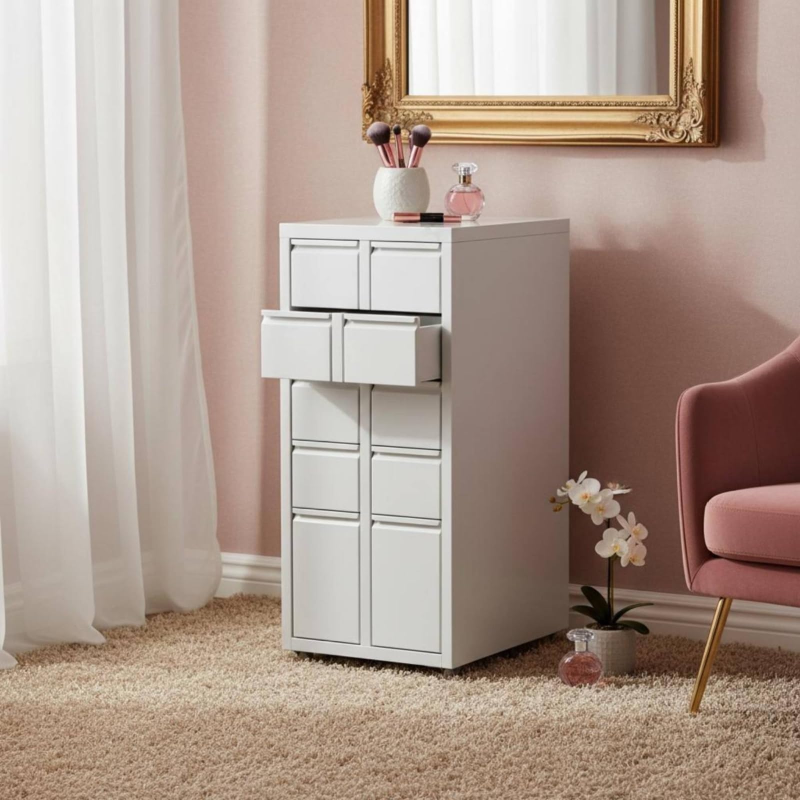 Cajonera de Almacenamiento con Cajones Mueble de Archivo Gabinete Metálico Gabinete Bajo Escritorio en Acero Laminado en Frío Mantiene el Escritorio, Verde