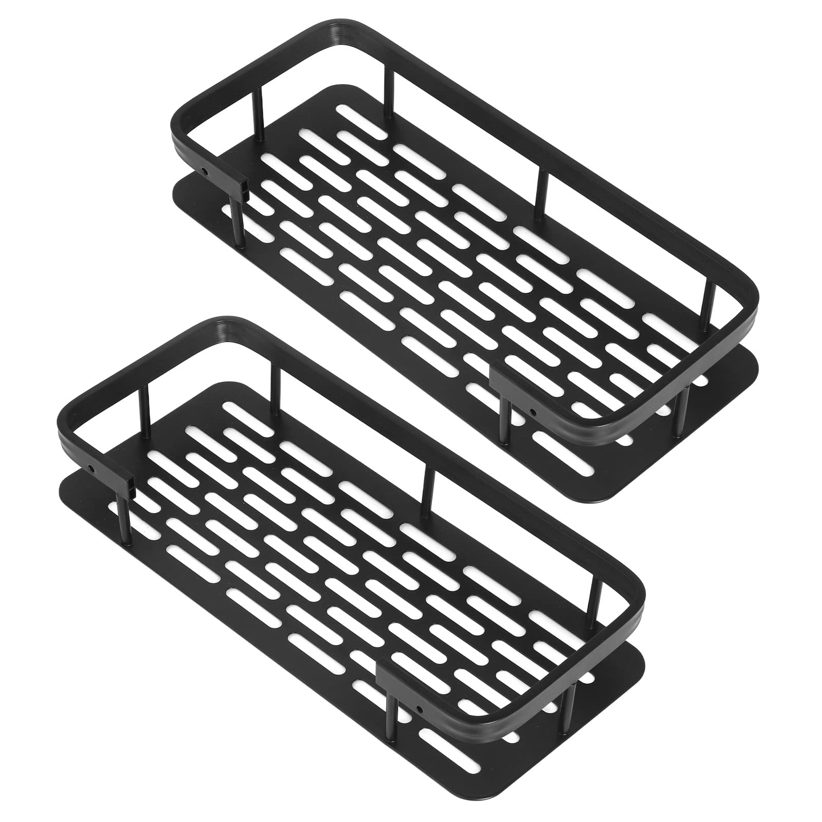 Shower Caddy Double Layer Rectangular Shape Space Saving Aluminum Punching Installation Bathroom Supplies for Home Shower Board Bathroom