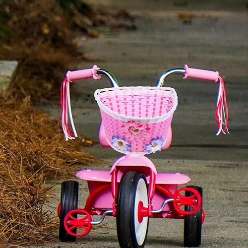 Miniatura 7 de Garneck Cesta de bicicleta para niñas, cesta delantera para manubrio con flores, accesorio de bicicleta para niños y niñas, cesta de plástico para
