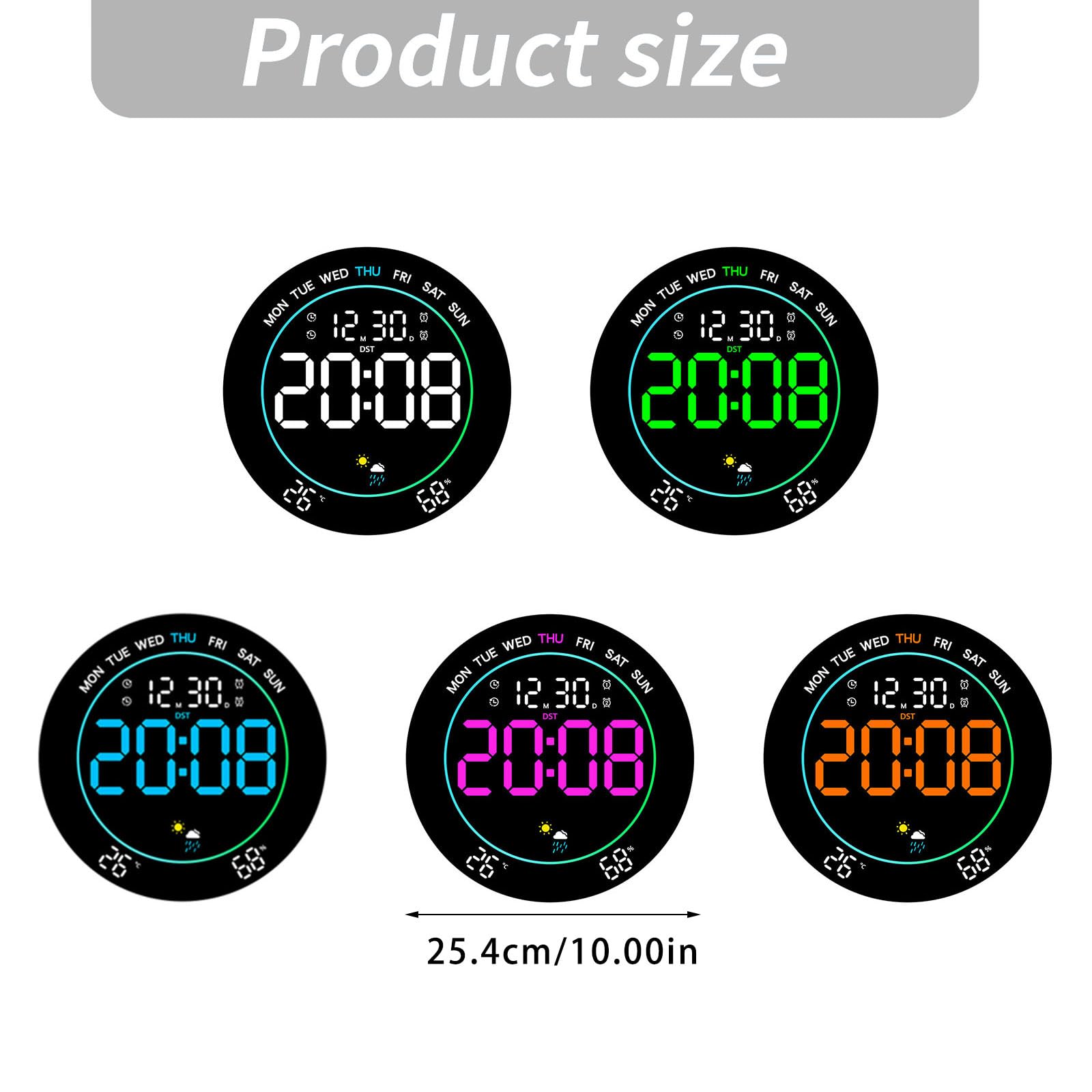 Grande orologio digitale da parete, luce bianca, luce bianca | Sveglia a LED con cifre grandi, data, temperatura, DST, decorazione moderna da parete per camera da letto