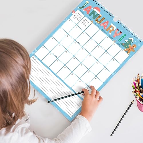 Vista 5 de SUNEE Calendario 2026 de pared de 18 meses, octubre de 2025 a marzo de 2027, calendario colgante grande de 12 x 17 pulgadas 2026 con notas, mes CUTE