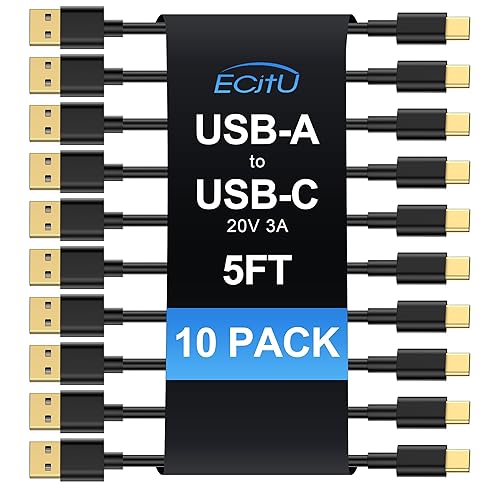 Cable USB A a USB C de 5 pies (paquete de 10), cable de carga rápida tipo C, cargador de 20V3A 60W (MAX) compatible con Samsung S21 S20 S10 S9 S8,