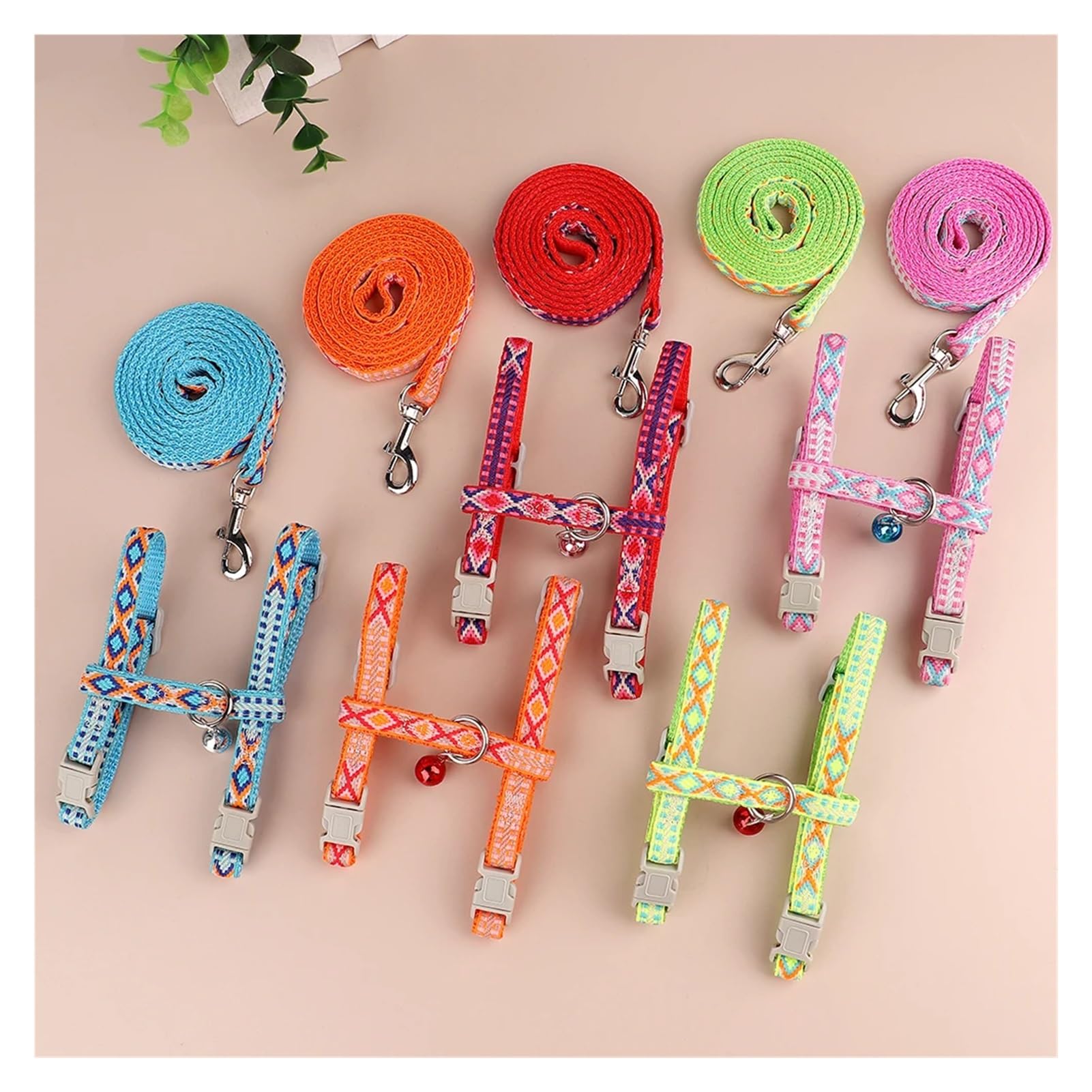 EOFNWKER Pet Collar Nylon Cat Harness Vest Leash Lead Kitten Puppy Adjustable Small Medium Cats Dog Harness with Bell Accessories Leash Set Dog Necklace(Style4)