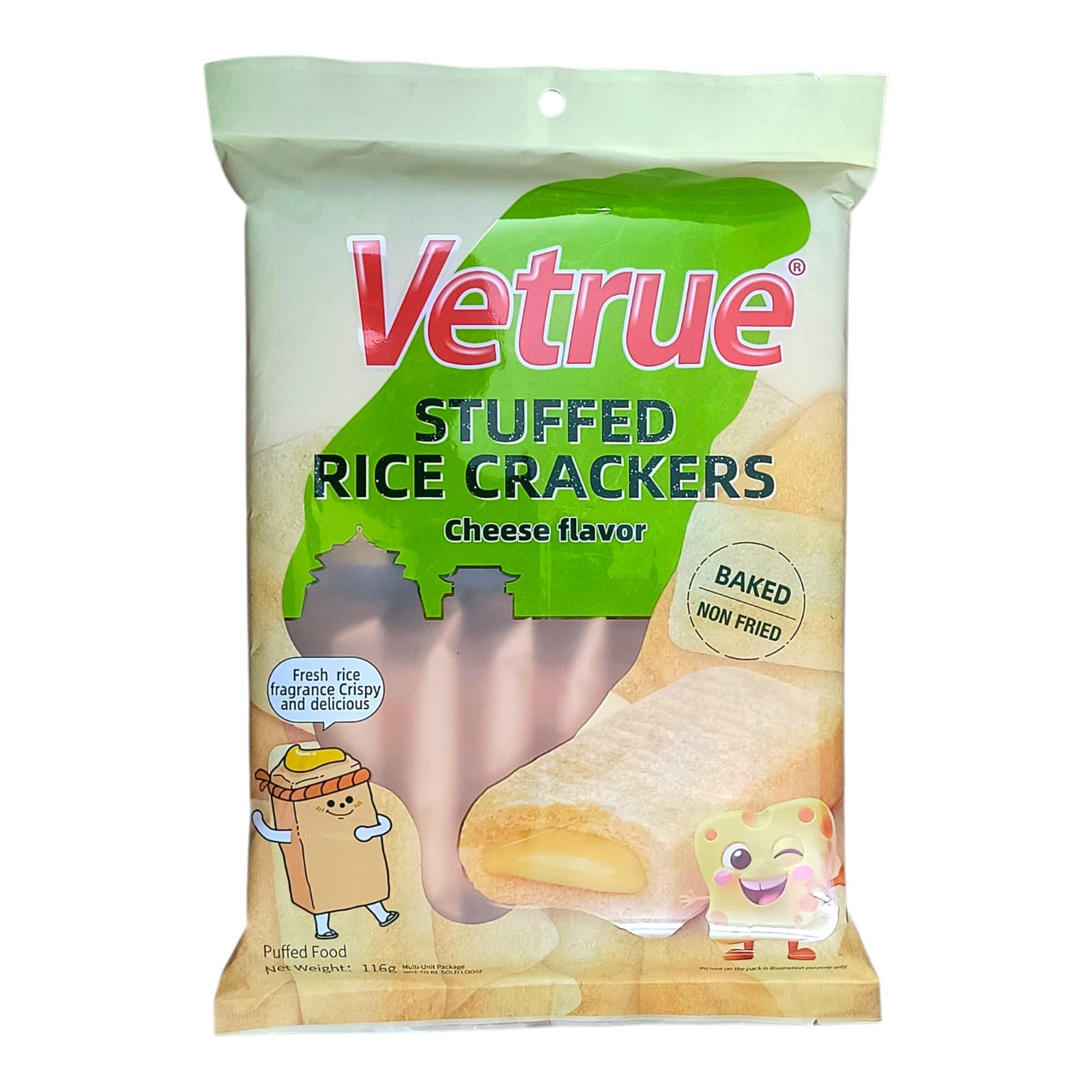Vetrue Stuffed Rice Crackers, Baked Non Fried, Strawberry Flavored Filling, Crispy Puffed Snack, Vegetarian, 116g (Cheese)-image-5