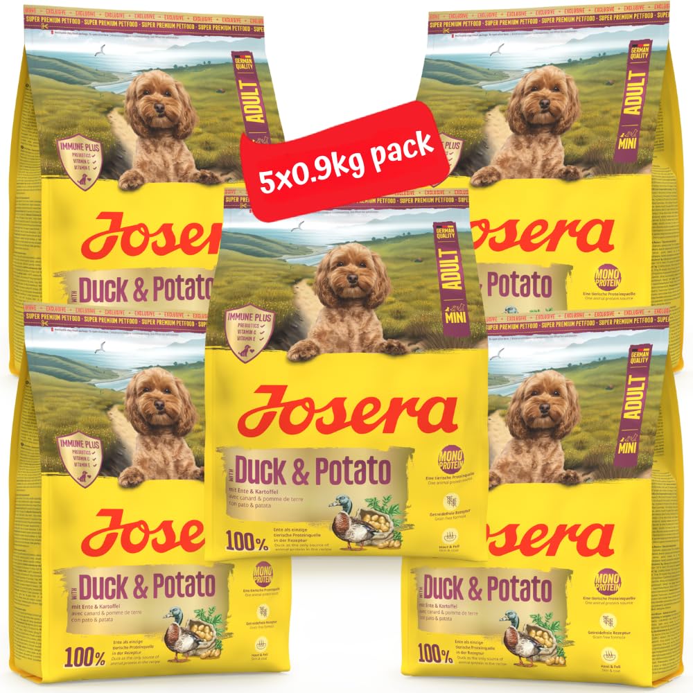 Josera Mini Adult Duck & Potato | Grain free | Single meat protein | Complete dry food for toy & small breed dogs | Immune Plus | Skin & Coat | 5x0.9kg โ image 1