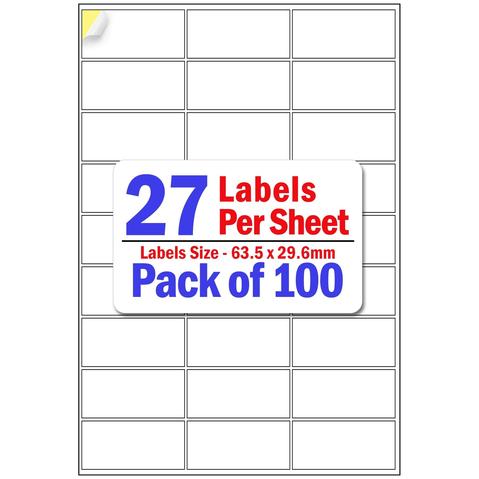 YUNJU 27 Address Labels Per A4 Sheet, 100 Sheets 2700 Addresss Label, Self Adhesive Mailing Printer Shipping Label for Inkjet and Laser Printers, Printable Sticky Sheet Sticker