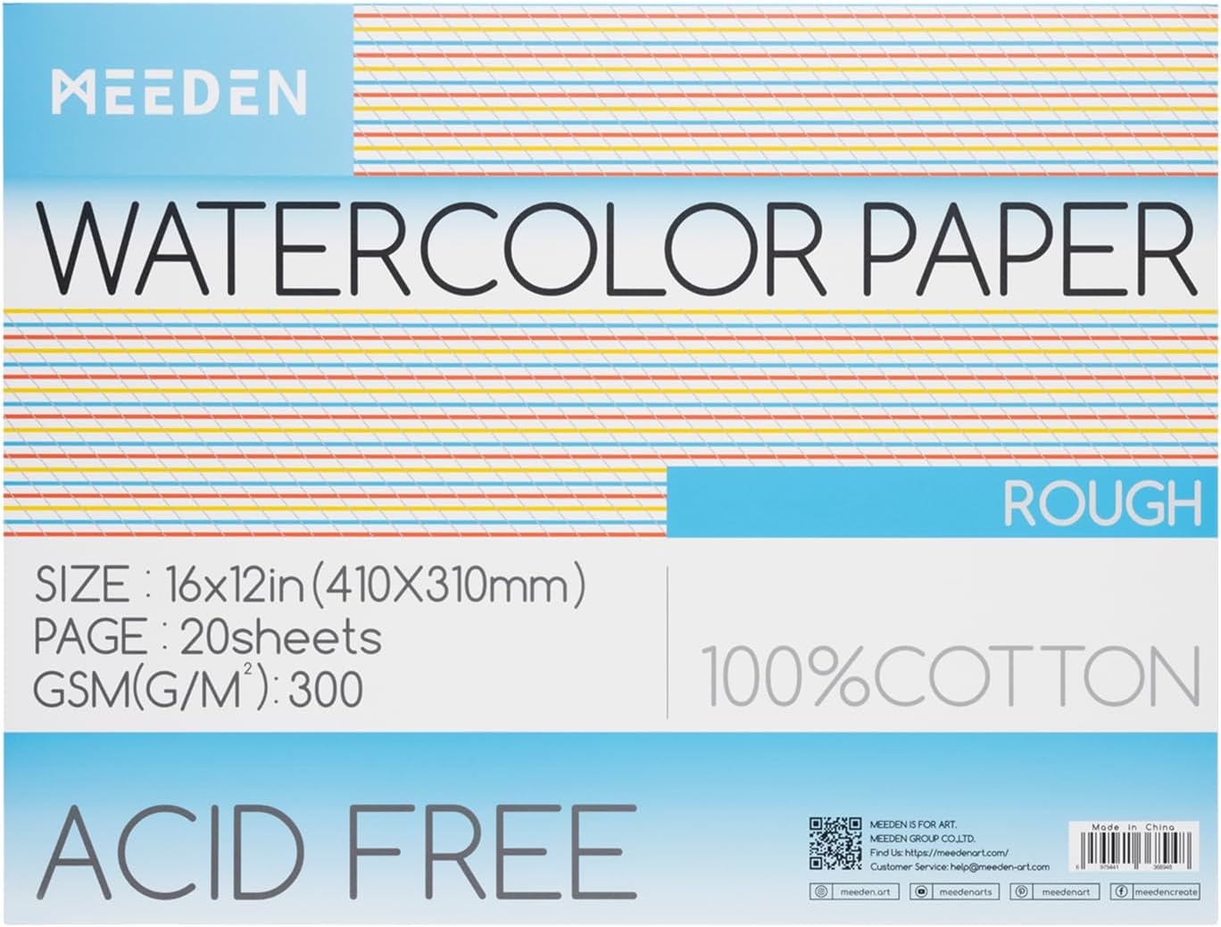 MEEDEN Watercolor Paper Block - 100% Cotton Watercolor Paper Pad of 20 Sheets, 140lb/300gsm, Acid-Free Art Paper for Watercolor, Gouache, Ink and More, 21" x 15" Cold Press