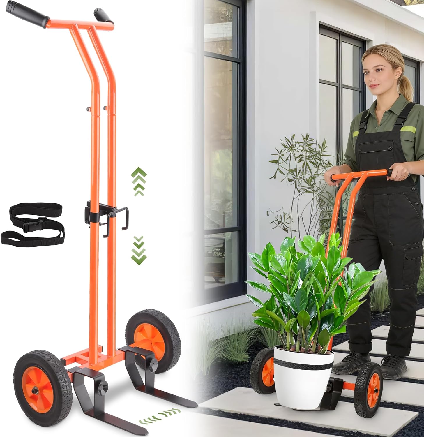Rolling Plant Caddy with Wheels, 187LBS Heavy Duty Plant Dolly, Potted Plant Mover with Adjustable Grabbing Arm & Suction Cups, Garden Pot Mover Trolley Cart with Strap, Indoor & Outdoor Use