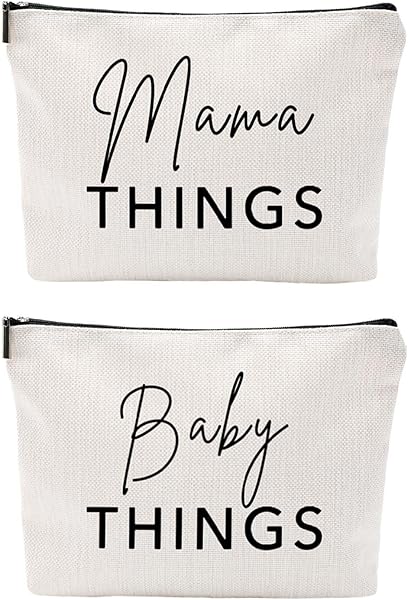 Mama and Baby Bag Set Canvas Pouch Set Keepsake for New Mothers Travel Toiletry Bag for Baby Stuff, Mother's Day Gifts, Set of 2