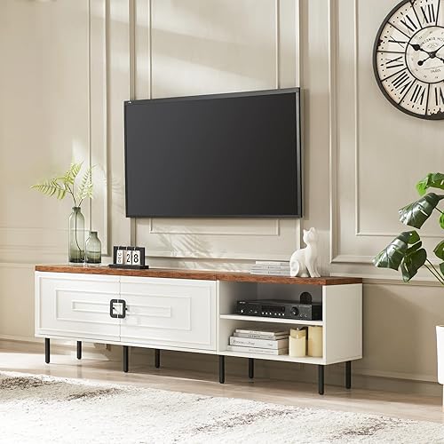 Miniatura 4 de ONBRILL Soporte de TV blanco para sala de estar, soporte de TV de granja de 70 pulgadas para TV de 50/60/70/80 pulgadas, centro de entretenimiento