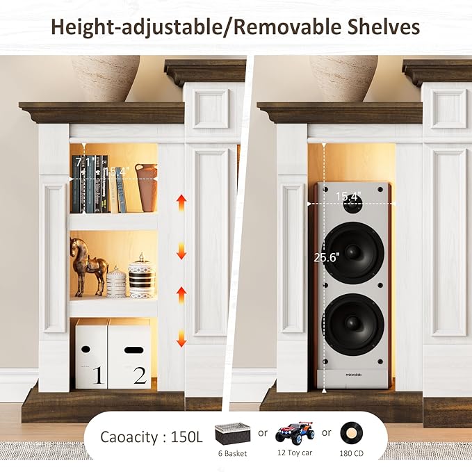 Chimenea Eléctrica Naice 72" con Mueble y Gabinetes, LED, Blanca y Marrón miniatura 9