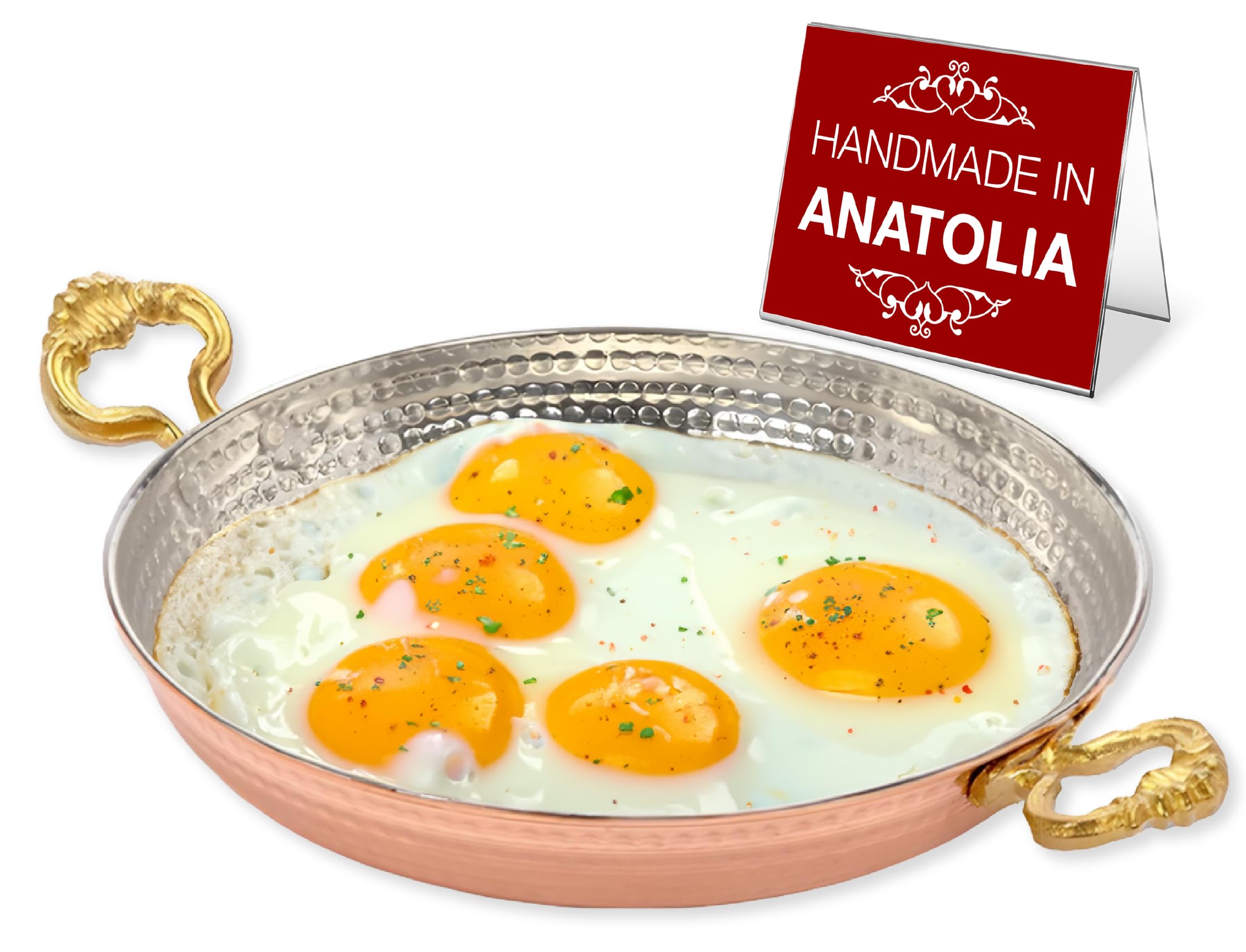 Hammered Copper Chef Pan, Handcrafted Authentic Red Copper Skillet, Turkish Egg Omelet Frying Pans Sahan (9.4 Inches - 24 cm)