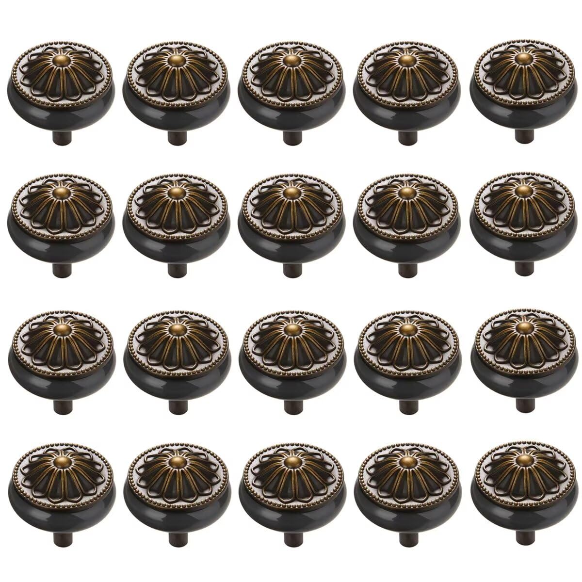 Pomelli in ceramica bronzo anticato per cassetti, armadi, cassetti, ante della cucina, per armadi, cassettiere, cucina, confezione da 20 (grigio)