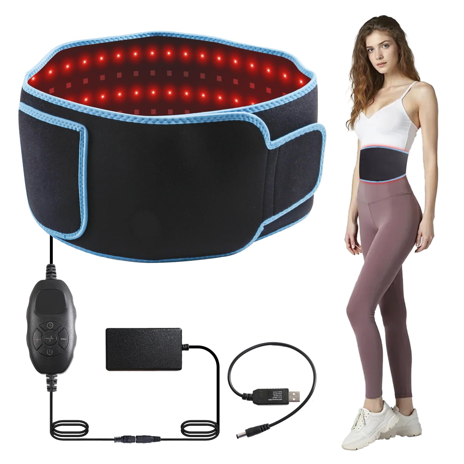 Ceinture à lumière rouge, lumière rouge 660 nm et 850 nm avec 3 modes, 5 luminosité et 6 réglages de temps pour épaule, dos, taille, abdomen
