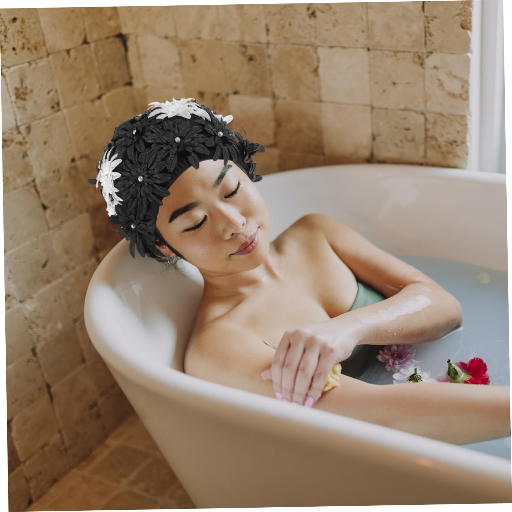 Bonnet de Natation Floral Étanche pour Capacité Élastique pour Cheveux Longs Épais Confort Optimal Bain Design Chic de Qualité