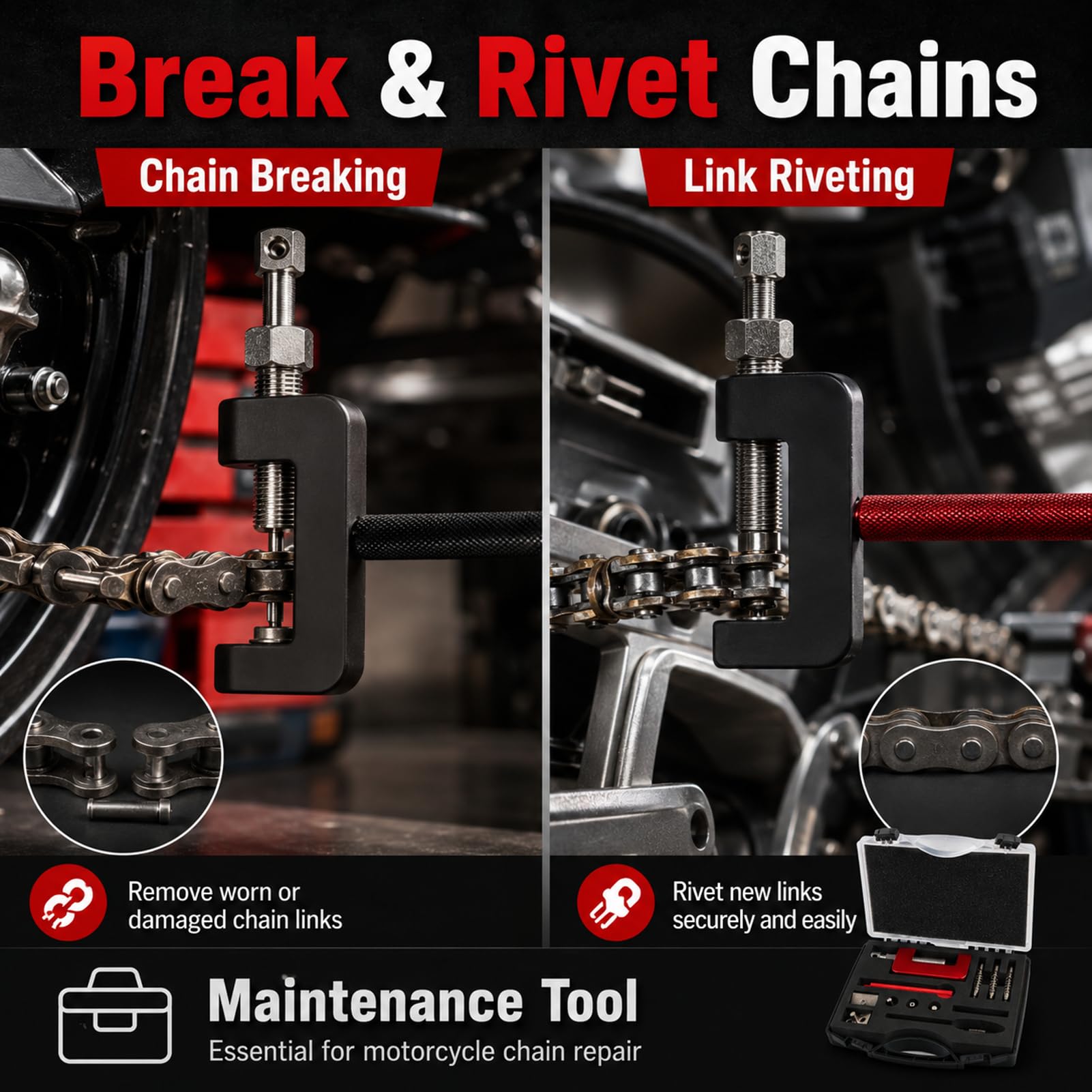 12 Pièces Coupe-Chaîne De Moto Universeloutil Rivetage Chaine, Disjoncteur De Chaîne, Ensemble D'outils De Rivetage avec étui De Rangement pour VTT, Motos De Tout Terrain
