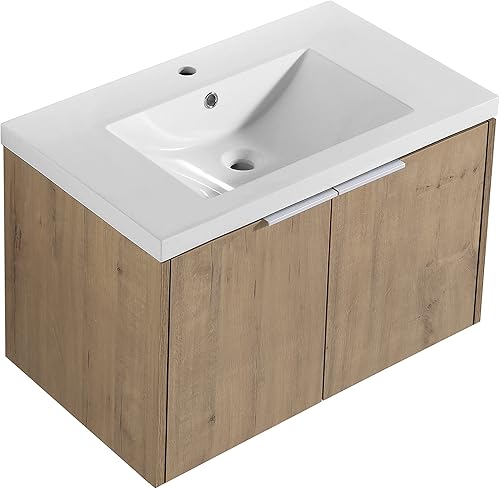 Miniatura 6 de Tocador de baño flotante de 30 pulgadas con lavabo, fregadero Sinle de 30 pulgadas, conjunto de tocador de baño montado en la pared, juego de