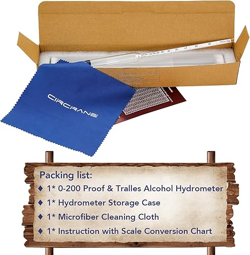 Miniatura 11 de Circrane Hidrómetro de alcohol a prueba 0-200 y Tralle con kit de tarro de prueba de vidrio, probador preciso y cilindro de vidrio para licor, juego