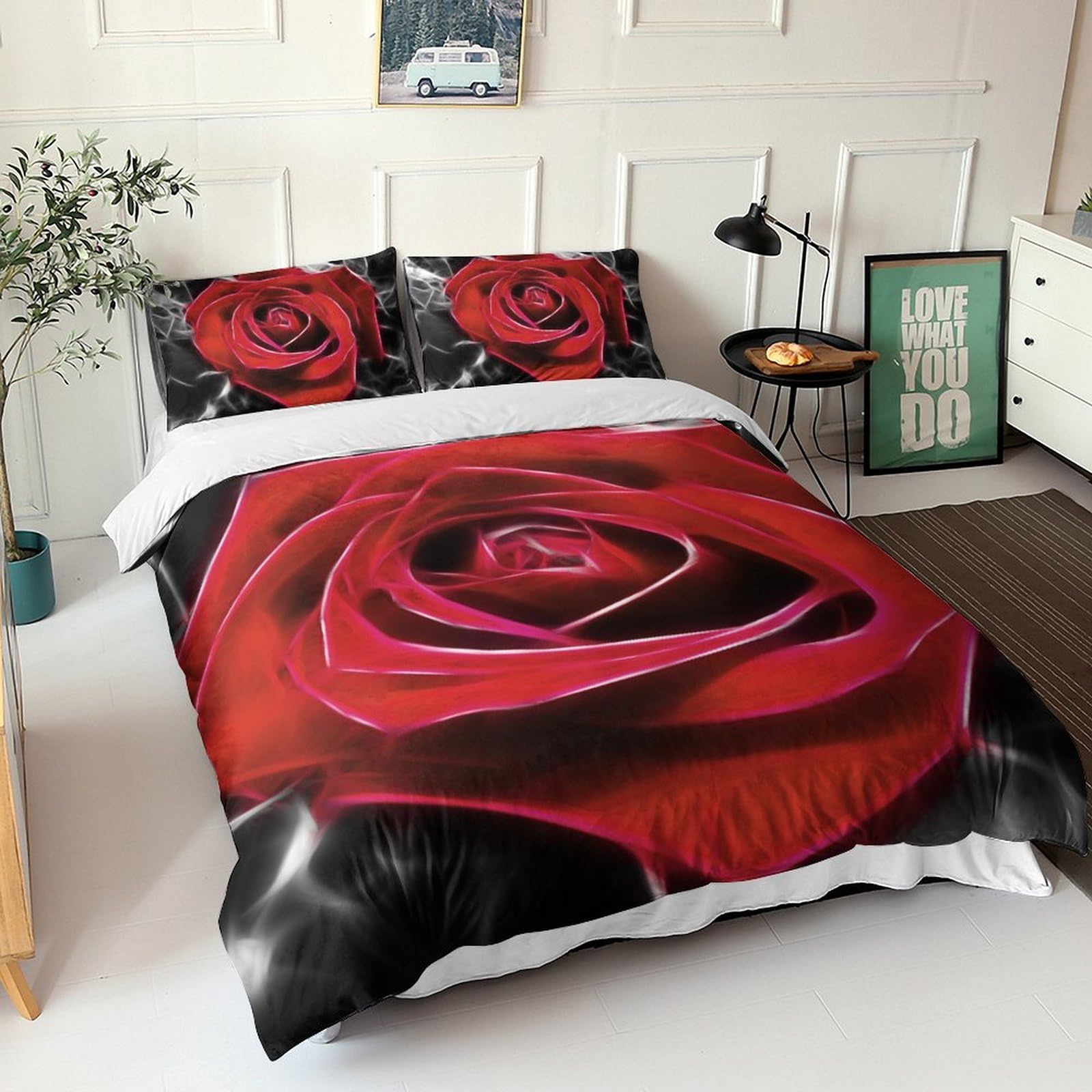 Parure de lit 100% microfibre sans repassage ensemble couette rose rouge