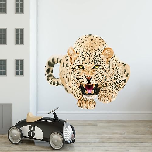 ROFARSO Calcomanías de pared de animales de leopardo realistas, calcomanías de pared extraíbles para despegar y pegar, decoración del hogar para