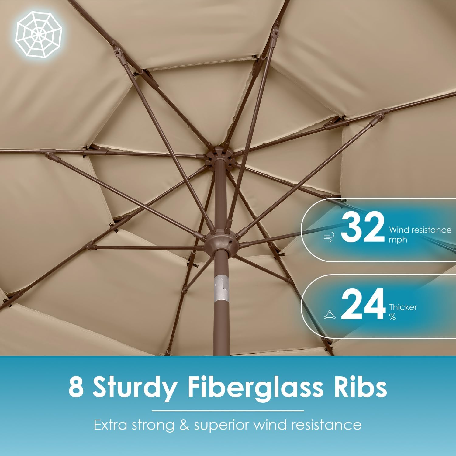 GREENVINES 3-Tier 9-FT-Patio-Umbrella | Outdoor-Table-Umbrellas | 8 Sturdy Fiberglass Ribs | Push Button Tilt & Crank | Waterproof | Market Umbrella | for Pool Backyard Garden Deck | Tan