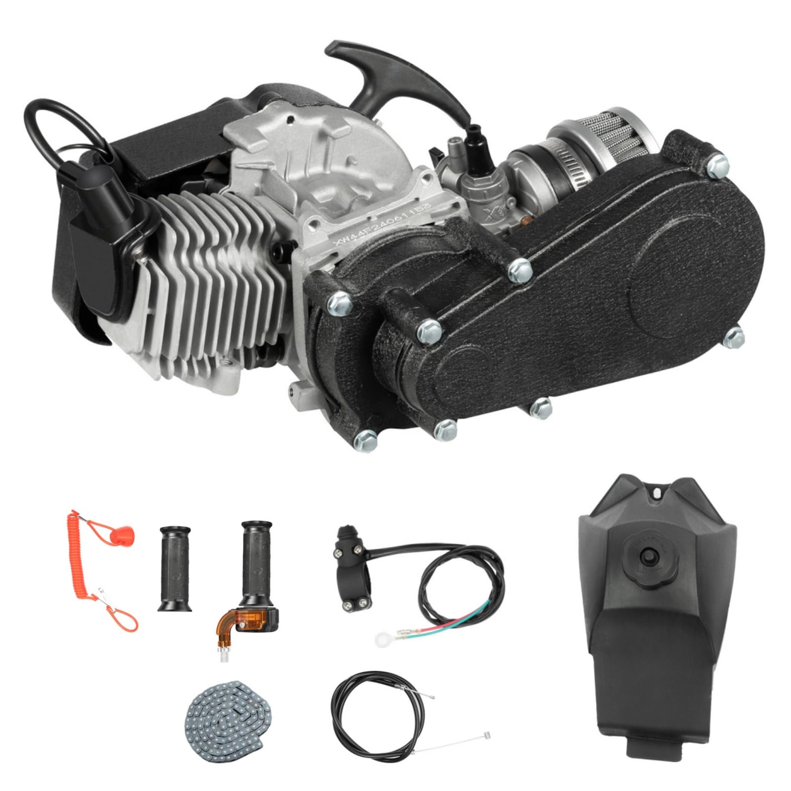 49CC 2 Takt Motor, Pocket Bike Motor, Einzelzylinder Dirtbike Motor mit CVT Gearbox, Seilzugstart für Pocketbike, Mini Dirtbike, Strandbike, ATV